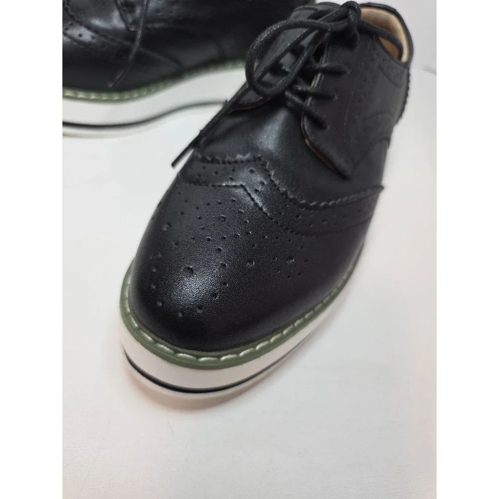 Black Wingtip Platform Oxford Brogue‎ Shoes Dadawen Chunky White Sole EU 39 US 8